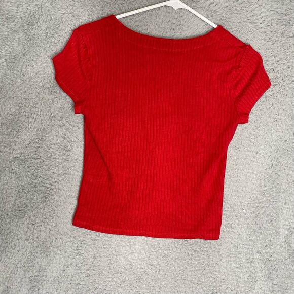 Reformation womens red button up short sleeve crop top tencel vneck soft Small - Picture 4 of 9